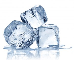 Three ice cubes on white background.